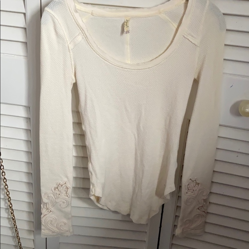 Cream free people long sleeve top